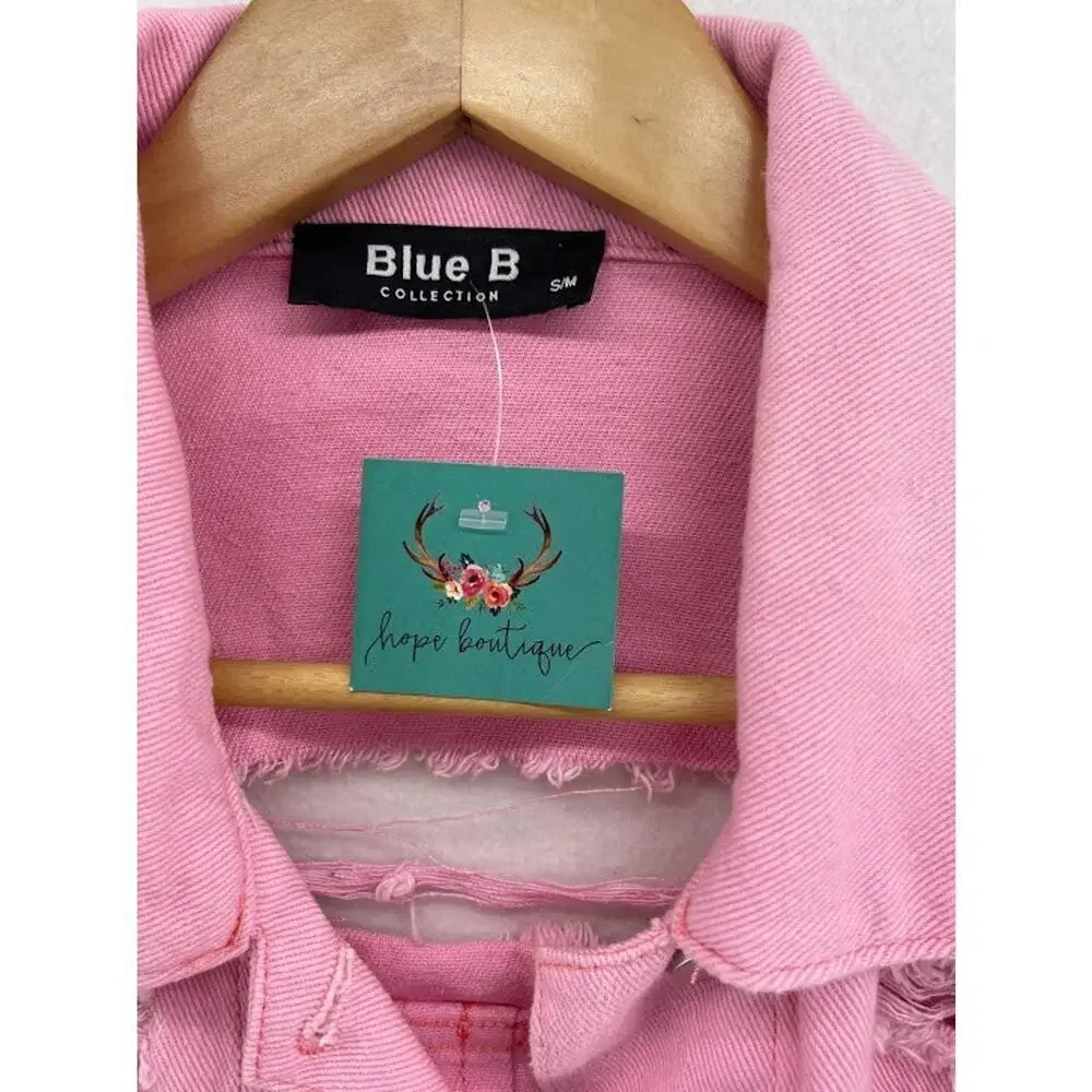 Blue B‎ Collection Boutique Pink Short Denim Jacket Size S/M NEW WITH TAGS